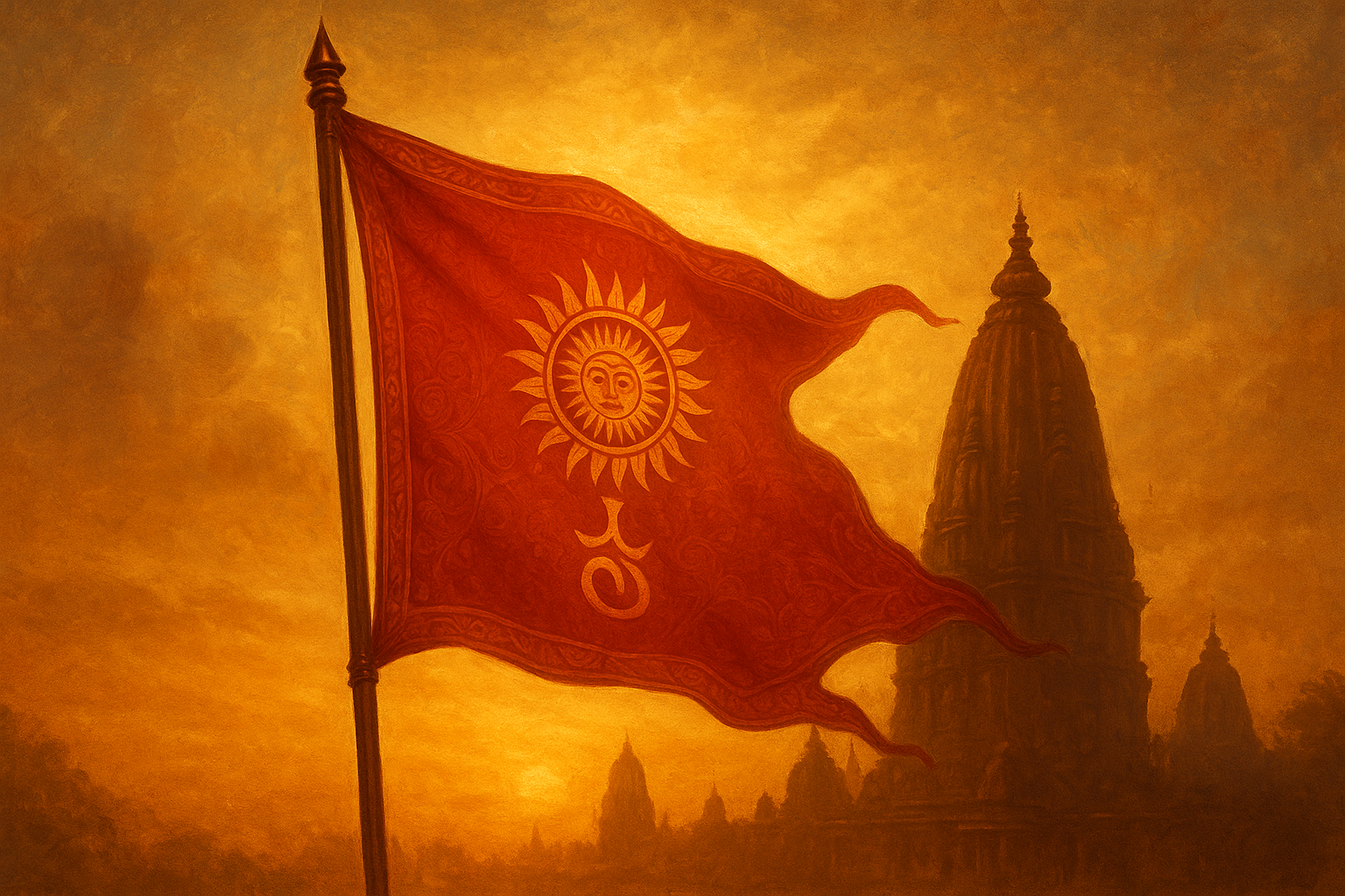 Rising-Flag-and-Temple-Silhouettes